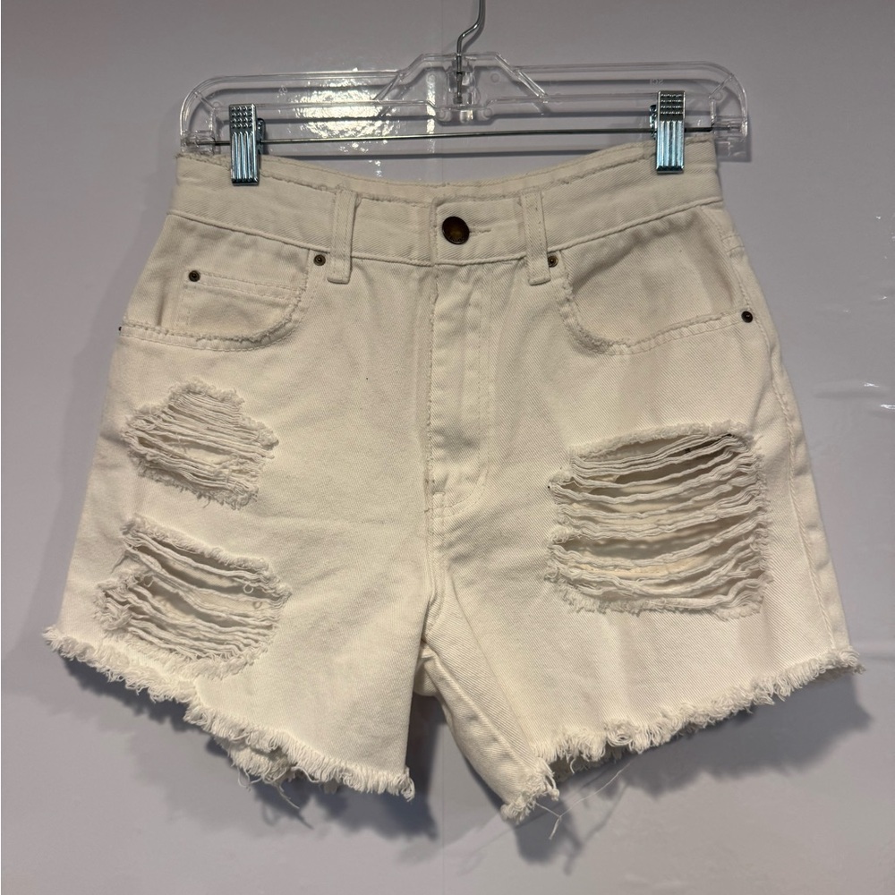 White distressed billabong denim shorts